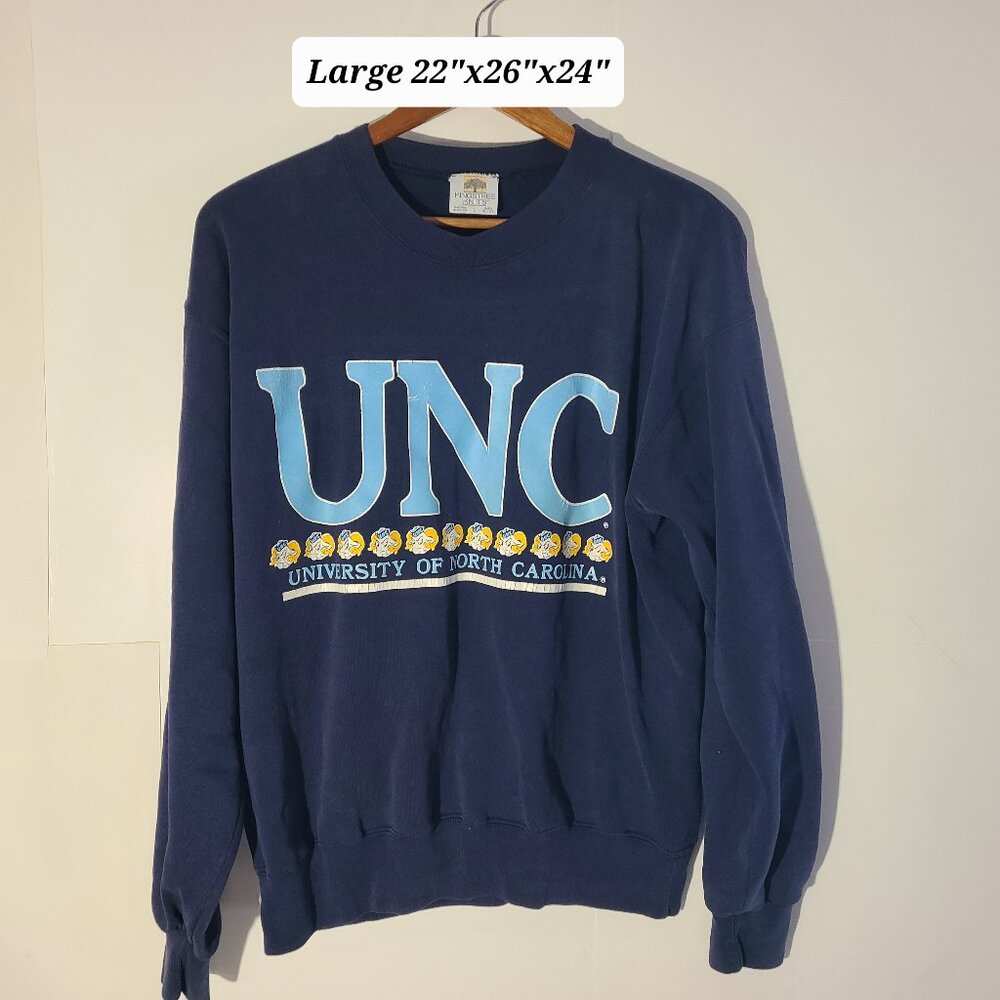 Vintage 80s North Carolina Tarheels UNC Blue Large Sweatshirt Made in USA
